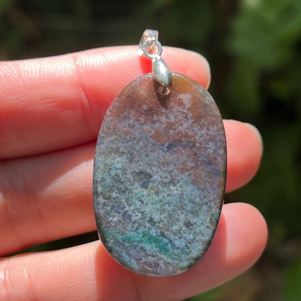 Silver plated moss agate pendant 1225 - Picture 3 of 8